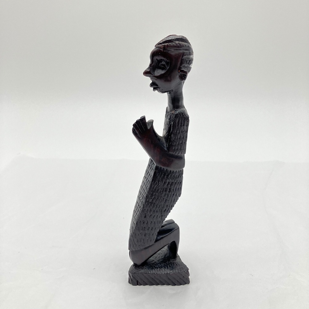 Hand Carved Wood Figurine Kneeling Praying Man 7.5in Dark Brown Vintage